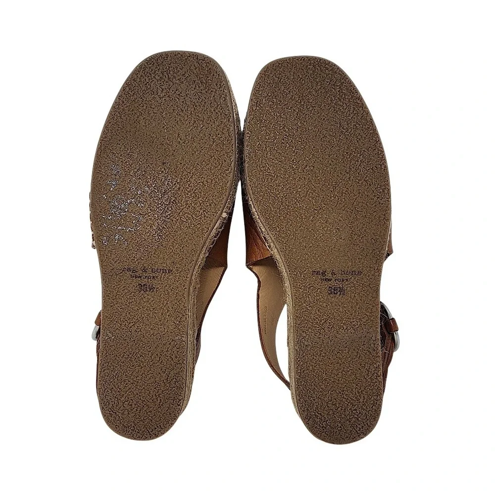 Rag & Bone Wedge Espadrille Sandals 38.5‎ 8.5 Wom Calla Tan Leather Buckle Spain